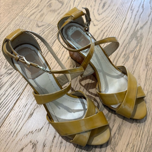 Dior Cork Wedge Patent Strappy Sandals - Picture 1 of 11